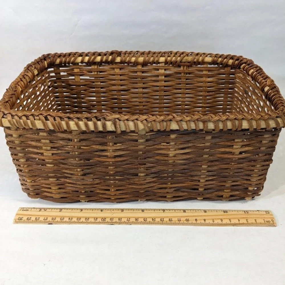 Vintage Style Rectangular Wicker Basket Woven Storage Organizer Cottagecore
